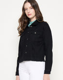 Madame Cotton Blend Jet Black Denim Jacket