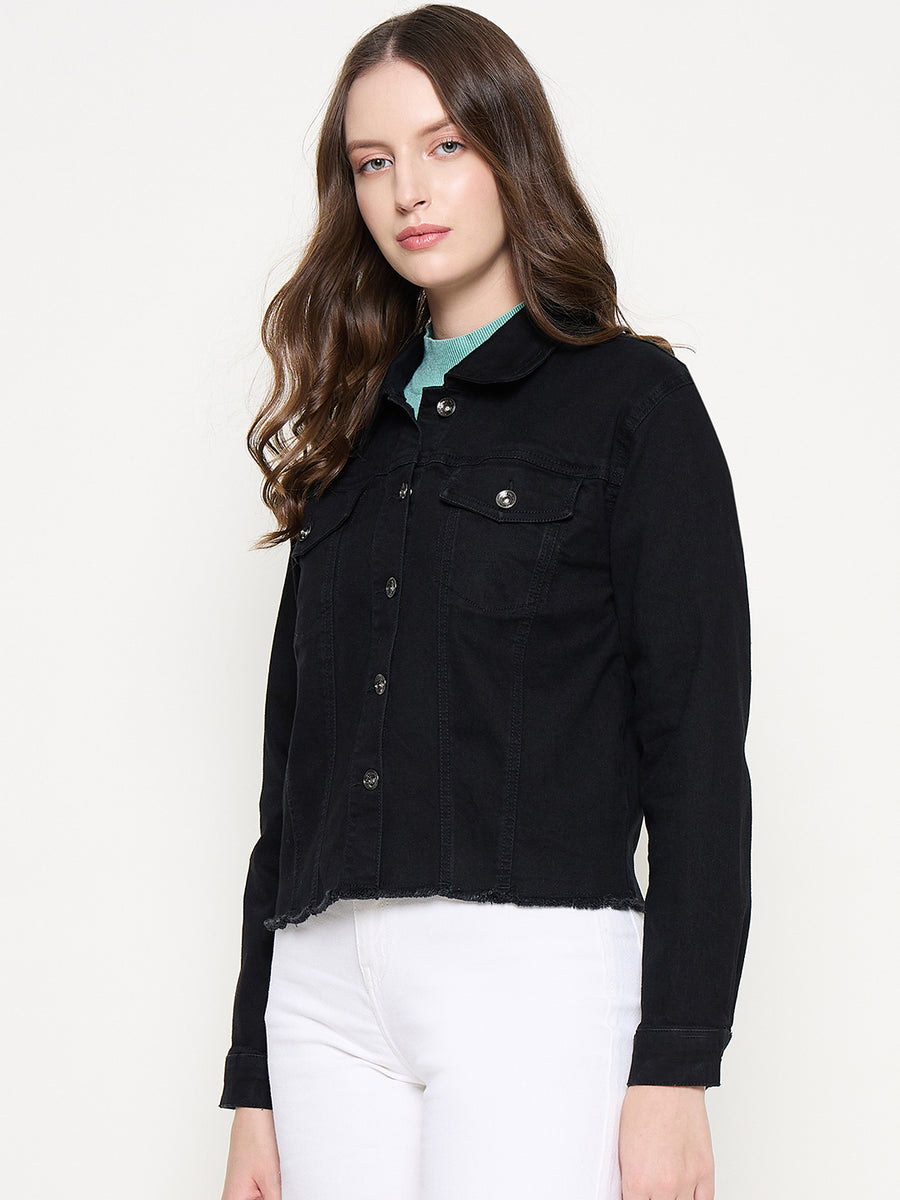 Madame Cotton Blend Jet Black Denim Jacket