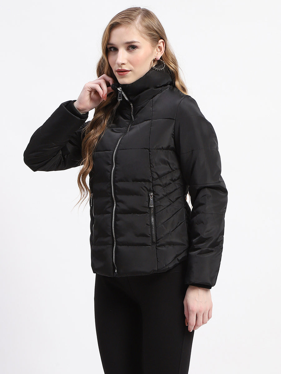 Madame High Neck Quilted Black Puffer Jacket