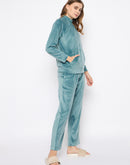 mSECRET Velour Branding Zipped Mint Green Top and Bottom Night Suit