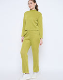 Madame Solid Green Mock Neck Ensemble