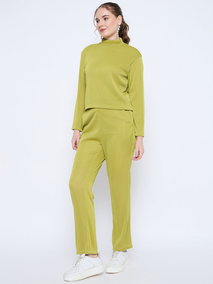 Madame Solid Green Mock Neck Ensemble