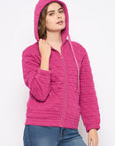 Madame Cotton Blend Self-Textured Zipped Hot Pink Sweatshirt