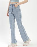 Madame Light Blue Distressed Hem Flared Jeans