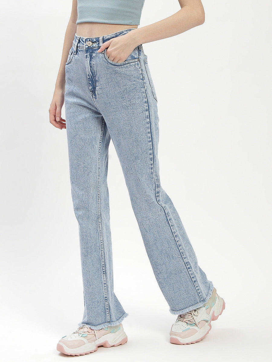 Madame Light Blue Distressed Hem Flared Jeans