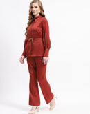 Madame Belted Shirt and Trousers Rust Orange Co-ord Set