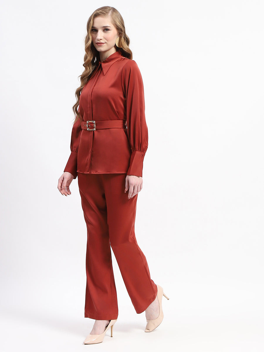 Madame Belted Shirt and Trousers Rust Orange Co-ord Set