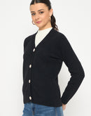 Madame V Neck Solid Black Cardigan