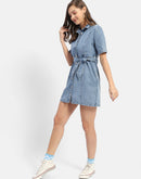 Madame Belted Waist Mid Blue Denim Shirt Dress