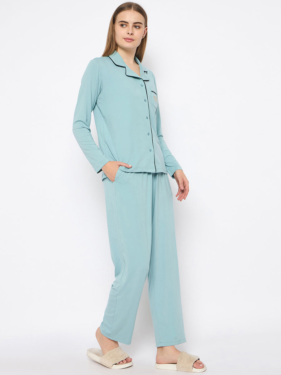 mSECRET Open Front Contrast Bonning Mint Green Night Suit