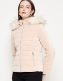 Madame Nylon Detachable Hood Quilted Brown Short Jacket