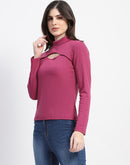 Madame Chest Cutout Plum Ribbed Cotton Top