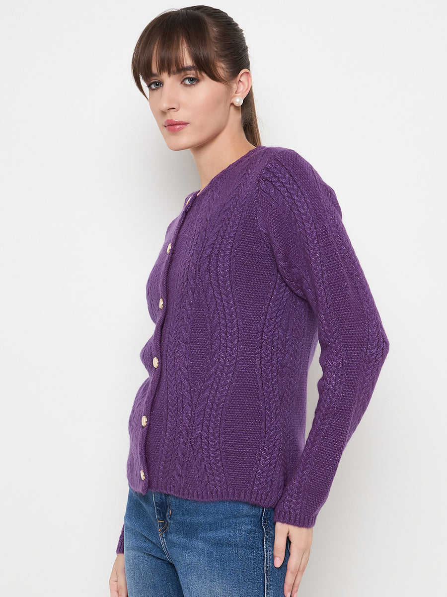 Madame Cable Knit Plum Acrylic Blend Cardigan