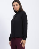 Madame Button Down Solid Black Shirt