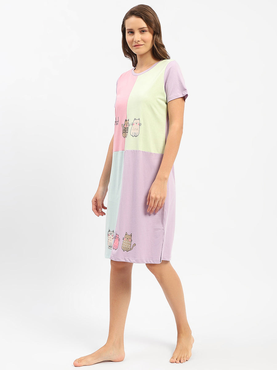 mSECRET Cotton Text and Graphic Printed Night Dress