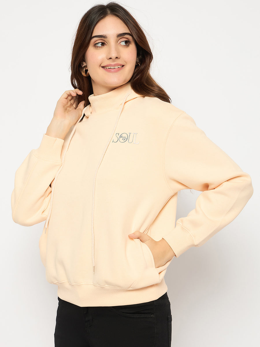 Madame Placement Printed Ivory Hooded Sweatshirt