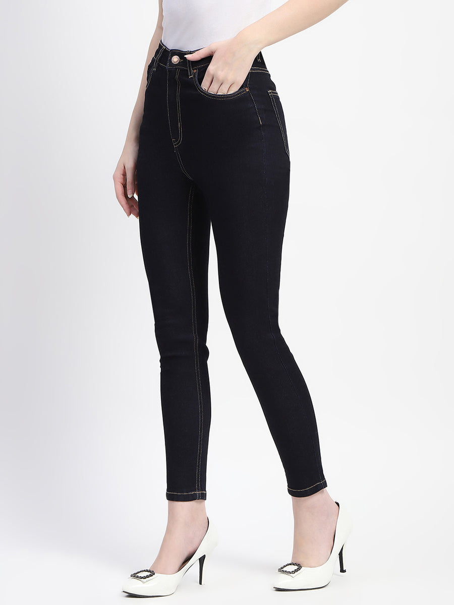 Madame Solid Dark Blue Skinny Fit Cotton Denim