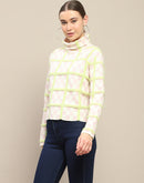 Madame Chequered Full Sleeve Pink Sweater