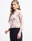 Madame Floral Print Off-White Mock Neck Top