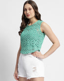 Madame Sleeveless Turquoise Green Crochet Top