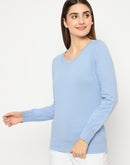 Madame Round Neck Ribbed Cuff Sky Blue Sweater