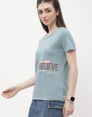 Madame Typography Powder Blue Regular T-Shirt