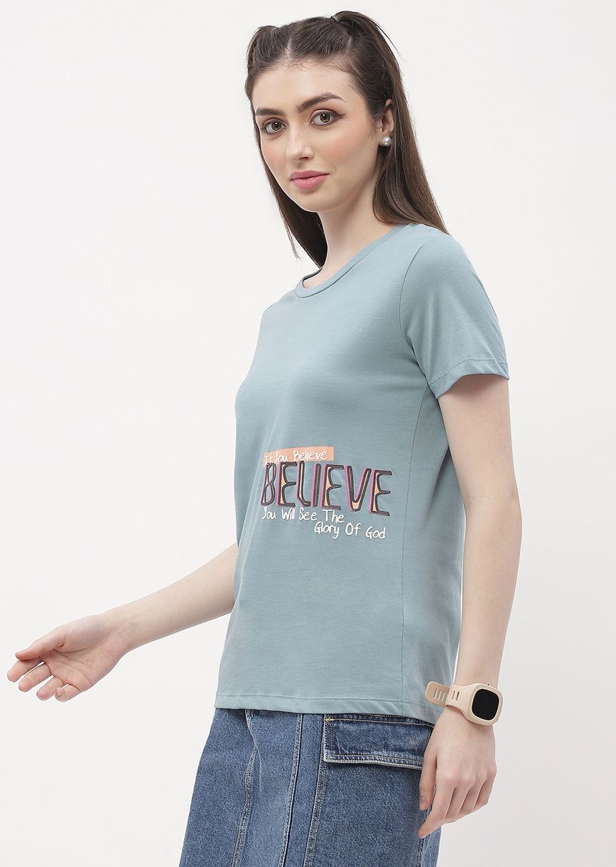 Madame Typography Powder Blue Regular T-Shirt