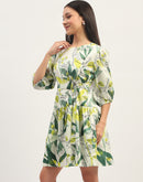 Madame Tier Print Fit And Flare Cotton Lime Mini Dress