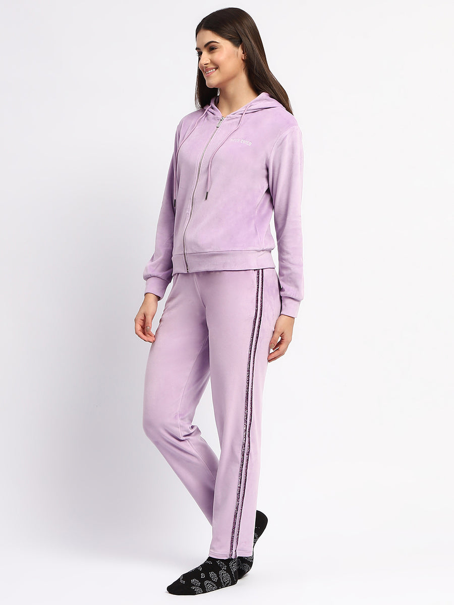 mSECRET Printed Zipped Top and Bottom Lavender Night Suit