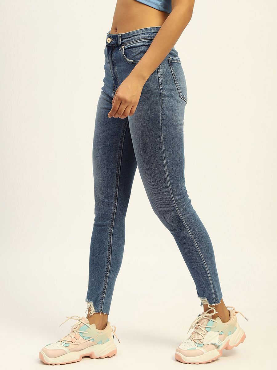 Madame Skinny Fit Raw Hem Cotton Light Blue Denim