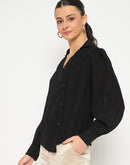 Madame Black Asymmetrical Hemline Rayon Blend Shirt