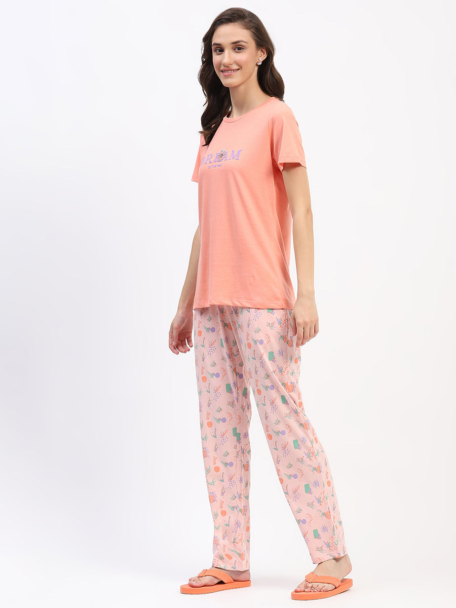 mSECRET Peach "Dream at the Sky" Graphic Pajama Set with Printed Pants