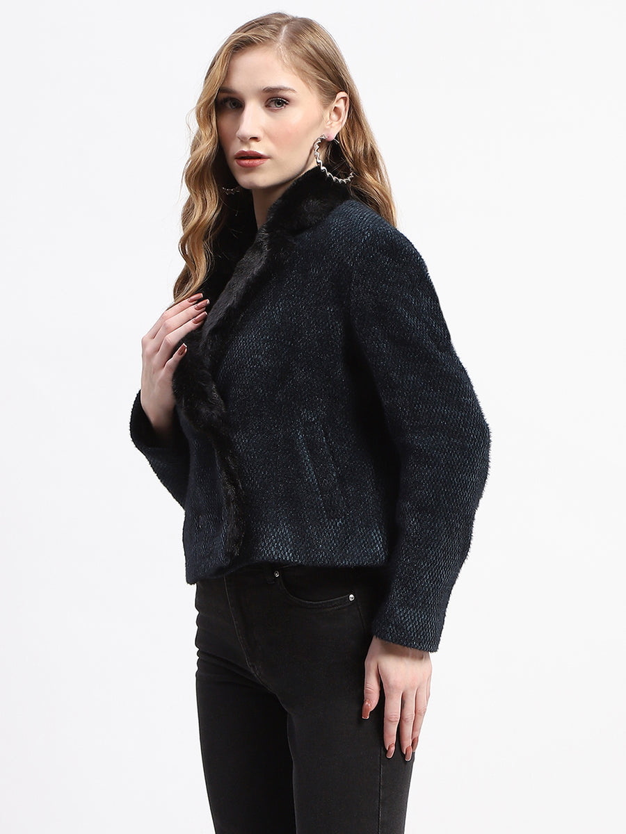 Madame Teal Fur Lapel Notch Coat