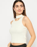 Madame Cutout Sleeveless Mock Neck Off White Sweater