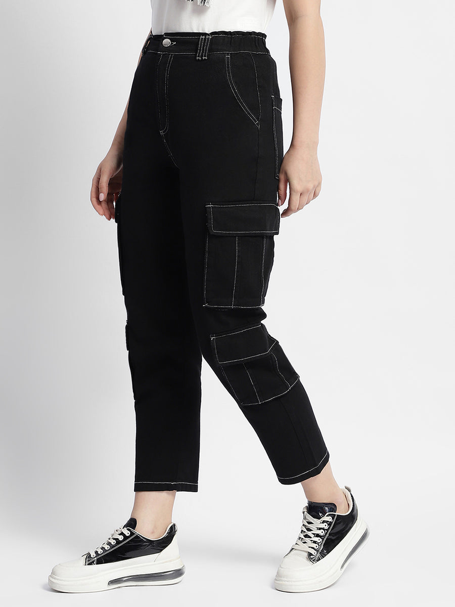 Madame Mid Rise Tapered Fit Black Cargo