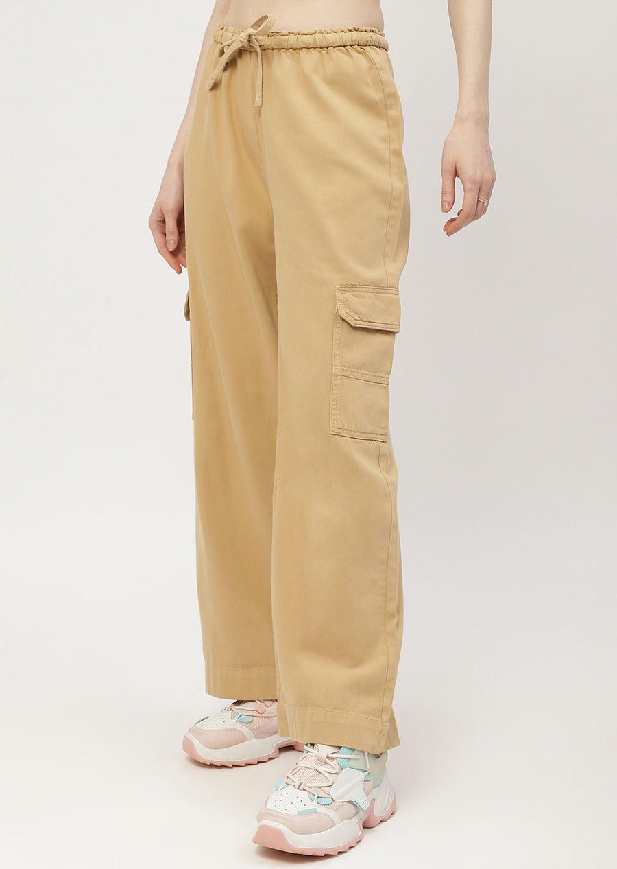 Madame Solid Yellow Cargo Jeans