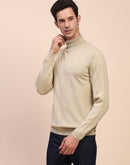 Camla Barcelona Embossed High Neck Solid Beige Sweater