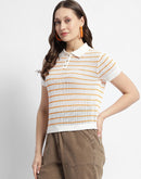 Madame Orange Striped Polo Neck T-Shirt