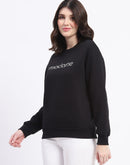 Madame Fleece Handwork And Embroidered Black Sweatshirt  For Women