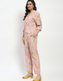 Madame Floral Print Cotton And Linen Peach Co-Ord Set