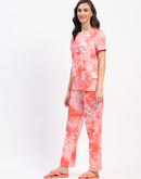 mSECRET Tie Dye Coral Typography Print Two Piece Night Suit