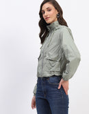 Madame Olive Green Cropped Windbreaker Jacket