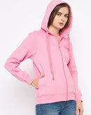 Madame Placement Print Detailed Pink Hooded Sweatshirt