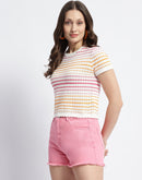 Madame Striped Crew Neck Knitted Off White Top