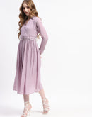 Madame Pleated Cotton Blend Mauve Shirt Dress