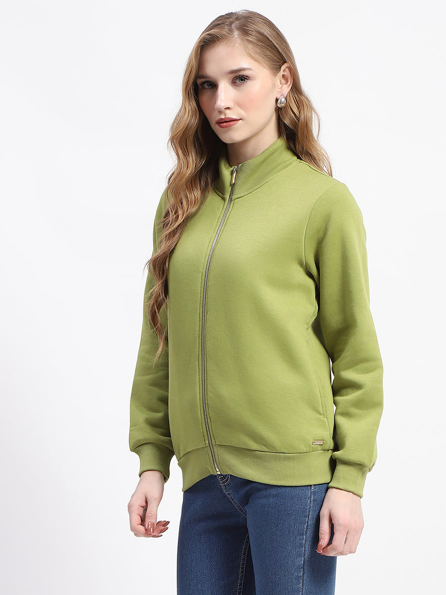 Madame Mock Neck Olive Green Cotton Sweatshirt