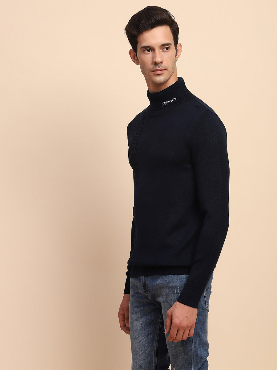 Camla Barcelona Cable Knit Turtleneck Navy Sweater