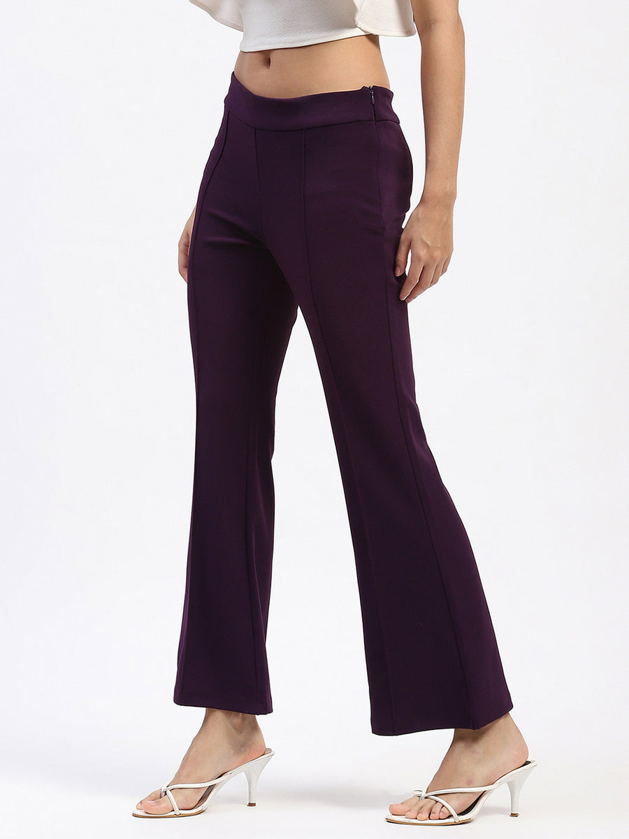 Madame Single Pleated Purple Flared Trousers