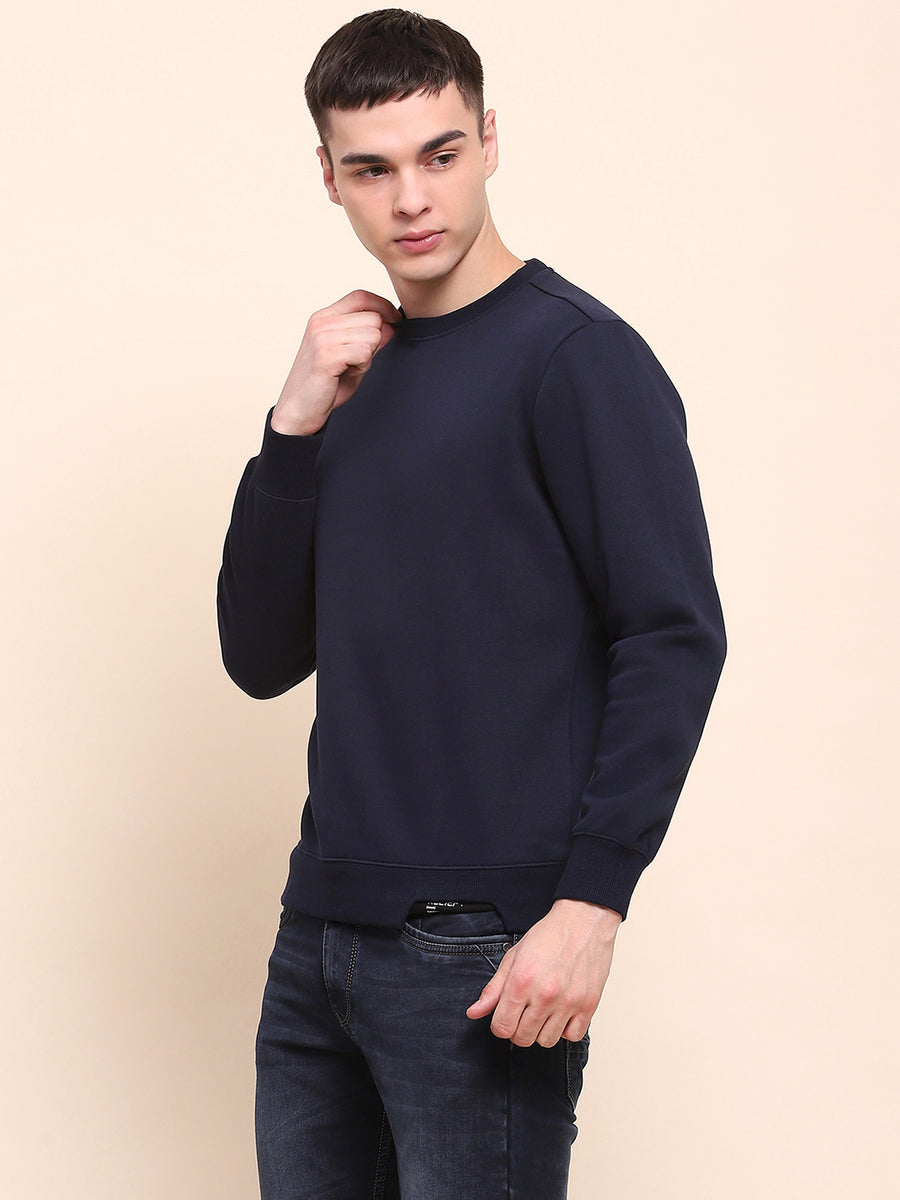 Camla Barcelona Cotton Solid Navy Blue Sweatshirt