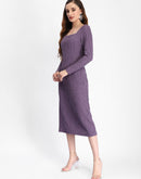 Madame Self Design Purple Midi Sheath Waffle Dress